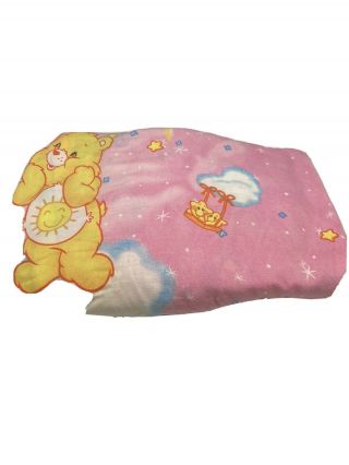 Vintage 2005 Care Bears Twin Flat Fitted Sheet Pink Grumpy Funshine Fabric