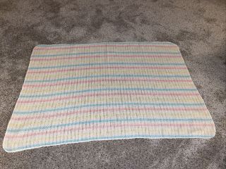 Vtg Pastel Stripe Waffle Weave Thermal Acrylic Baby Blanket Usa 36x24