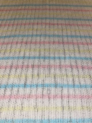 VTG Pastel Stripe Waffle Weave Thermal Acrylic Baby Blanket USA 36x24 2