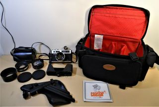 Vintage Yashica Electro 35 Gsn 35mm Camera,  Telephoto Lenses,  Tripod,  Bag -