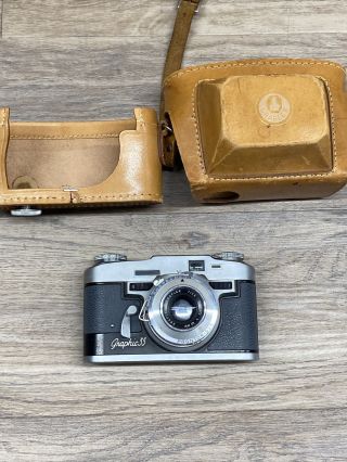 Vintage Graflex Graphic 35mm Camera 50mm Fraflar Prontor Svs Lens W Leather Case