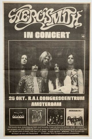 Aerosmith 1976 Dutch Poster Advert Concert Amsterdam