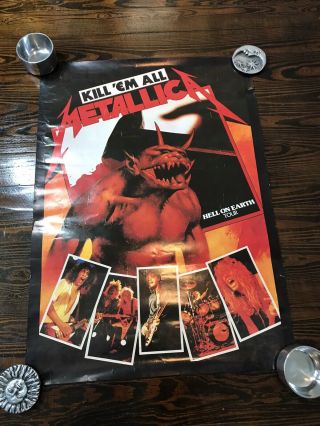 Metallica Vintage Color Poster 1984 Hell On Earth Tour Kill Em All Rare Devil