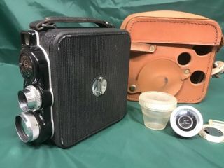 Vintage Eumig C3 8mm Film Cine Camera.  Leather Case and 0.  5 Lens Attachment 2