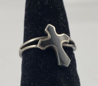 Vintage Sterling 925 Silver Black Onyx Inlay Cross Ring Size 6
