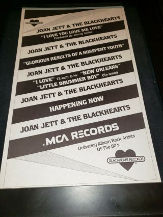 Joan Jett & The Blackhearts Rare Mca Radio Promo Poster Ad Framed
