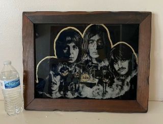 Vintage 1982 Beatles Rock Music Group Framed Carnival Prize Mirror Glass Picture