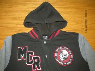 My Chemical Romance Varsity Jacket Hoodie Black Red Patches Small Mcr