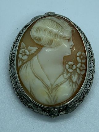 Vintage Cameo Brooch/pendant Sterling Silver Setting