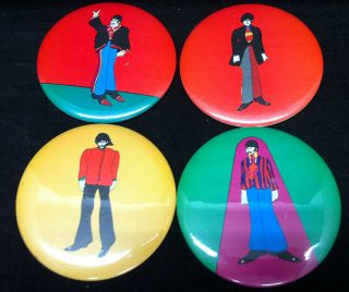 Beatles 1968 Yellow Submarine Set Of 4 Buttons Pins 3.  5 " Diameter