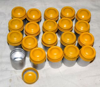 20 Kodak Vintage Metal 35mm Film Tin Containers Silver With Yellow Lids.