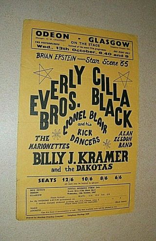 Everly Bros.  Cilla Black.  Billy J Kramer.  1965 Handbill,  Flyer
