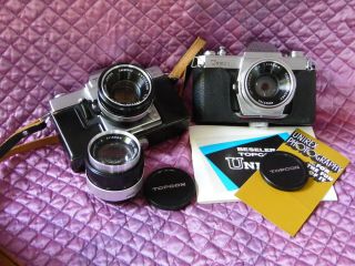 Vintage Beseler Topcon Unirex,  Auto 100 Film Cameras F2 Lenses And F4 100mm