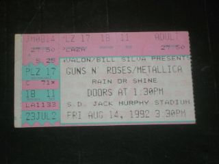 Guns N Roses & Metallica 1992 Concert Ticket Stub Jack Murphy Stadium San Diego