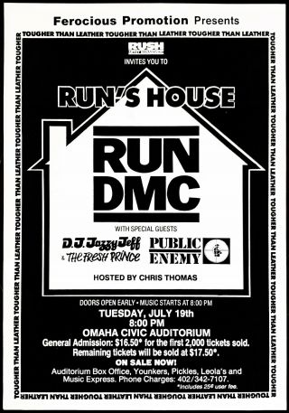 Run Dmc Dj Jazzy Jeff Fresh Prince Pubic Enemy Promo Poster 1988 Omaha Nebraska