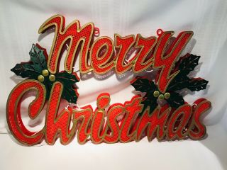 Vintage Merry Christmas Lighted Wall Or Window Plastic Sign Decoration 20 Lights
