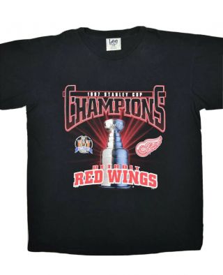 Vintage Detroit Red Wings 1997 Stanley Cup Champions T Shirt Mens Xl Lee Sport