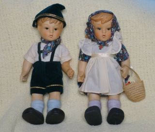 Vintage Swiss Alpine Girl & Boy Doll Hand Painted Bisque Porcelain Movable Parts