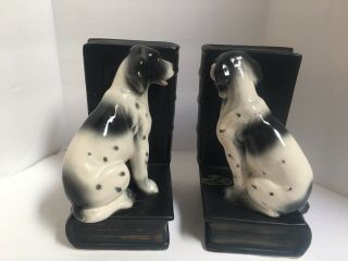 Pair Vintage Ceramic Bookends Black White Spotted Sitting Dogs Noritake Japan 3