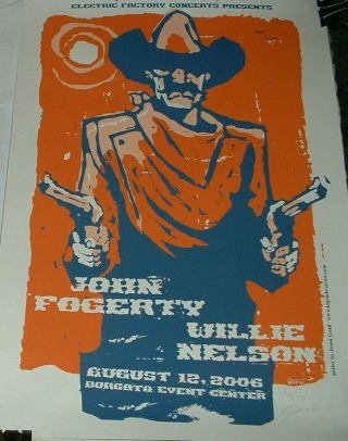John Fogerty & Willie Nelson Signed & Rd By Artist Jason Goad Concert Poster
