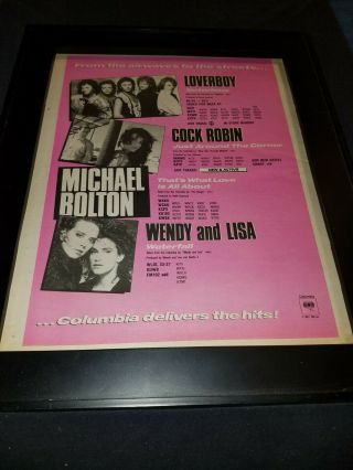 Wendy And Lisa/loverboy/cock Robin Rare Radio Promo Poster Ad Framed