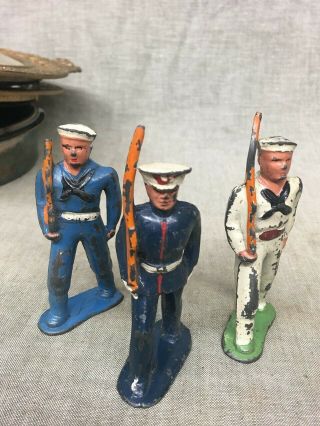 3 Vintage Barclay Manoil Metal Lead Soldiers: 2 Navy & 1 Marine