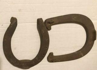 Two Vtg Horse Shoes Montana Steel Iron Rusty Barn Cowboy Decor Country