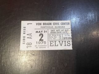 1975 Elvis Presley Concert Ticket Stub Von Braun Civic Center Huntsville Alabama