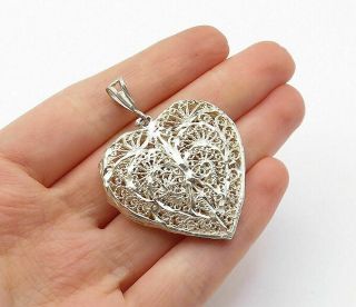 925 Sterling Silver - Vintage Shiny Swirl Filigree Love Heart Pendant - P11448