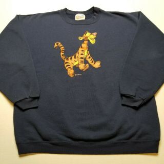 Vtg Disney Tigger Sweatshirt Womens L Winnie Pooh Blue Crewneck Hanes 90s C9