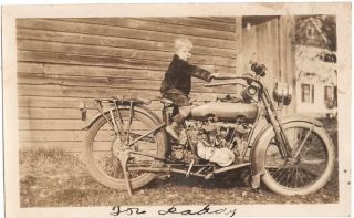 Vintage Snapshot Of Cute Child On Harley Davidson Motorcycle - Photo Circa 1919