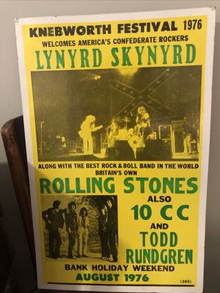 Vintage Lynyrd Skynyrd - Rolling Stones Concert Poster - Knebworth Festival - 197