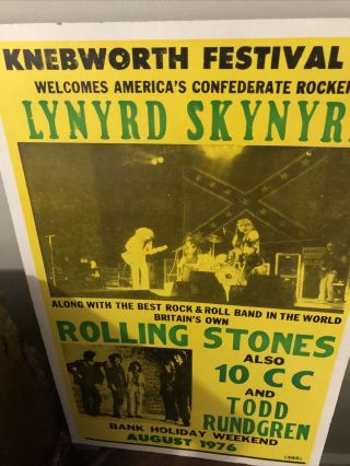VINTAGE LYNYRD SKYNYRD - ROLLING STONES CONCERT POSTER - KNEBWORTH FESTIVAL - 197 2