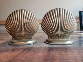 Vintage Brass Seashell Bookends Clam Shell Ocean Sea Nautical