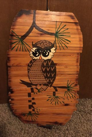 Owl Wooden Wind Spinner Vintage Approx 18” By 11” (not Including Hanger)