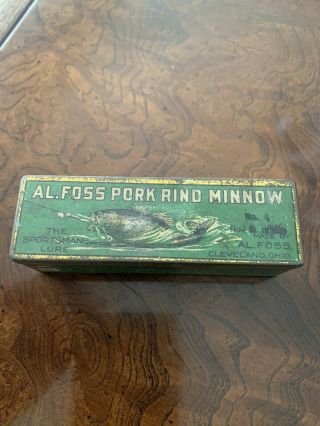 Vintage Al Foss Pork Rind Minnow No.  4 Fishing Lure In Metal Tin