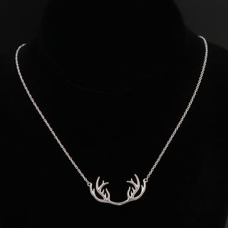 Vtg Sterling Silver - Deer Animal Antlers Pendant 18 " Chain Necklace - 3.  5g