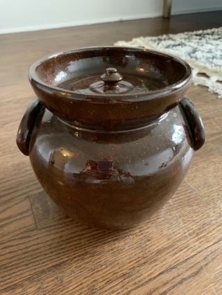 Vintage Ben Owen Master Potter Pot Or Kettle With Lid Handles Tobacco Spit Glaze