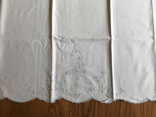 2 Vintage White Cotton Pillowcases Light Blue Hand Embroidered Butterflies 2