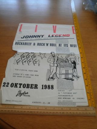Johnny Legend Rockabilly German Concert Tour Poster 1988 With Hep Cats 12x16 "