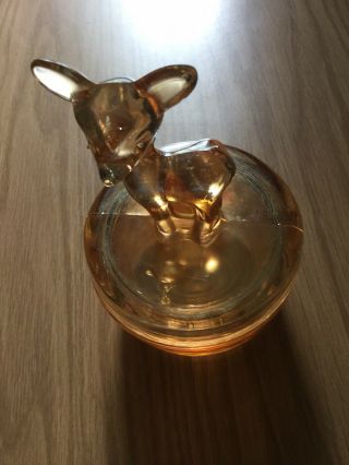 Vintage Fawn Deer Powder Box Jeannette Glass Marigold