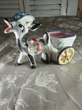 Vintage Italian Ceramic Planter Donkey Pulling Cart Made In Italy 4.  5 X6 Inches