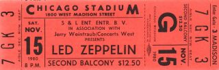 Led Zeppelin 1980 In Through The Out Door Tour Chicago Ticket / Nmt 2 Mnt