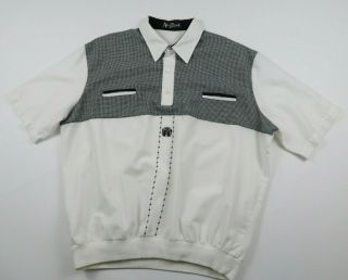 Vintage Alan Stuart Mens Polyester Blend Ss Black White Polo Shirt L Made In Usa