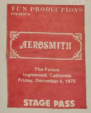 Aerosmith Backstage Pass,  Los Angeles Forum Dec 5th,  1975