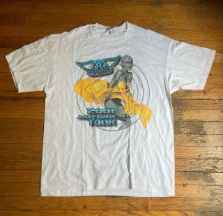 Vtg Aerosmith T - Shirt Just Push Play Tour 2001 Size Xl White Anvil