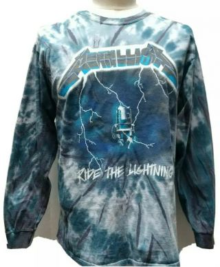 Vtg 1985 Metallica Ride The Lightning Tour T - Shirt Sz.  Large L.  S.  Tie Dye