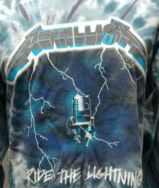 Vtg 1985 Metallica Ride The Lightning Tour t - shirt Sz.  Large L.  S.  Tie Dye 2