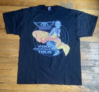 Vtg Aerosmith T - Shirt Just Push Play Tour 2001 Size Xl Black Fruit Of The Loom