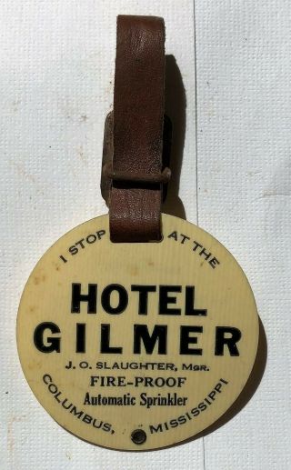 Vintage Room Key Fob Hotel Gilmer,  Columbus,  Ms -